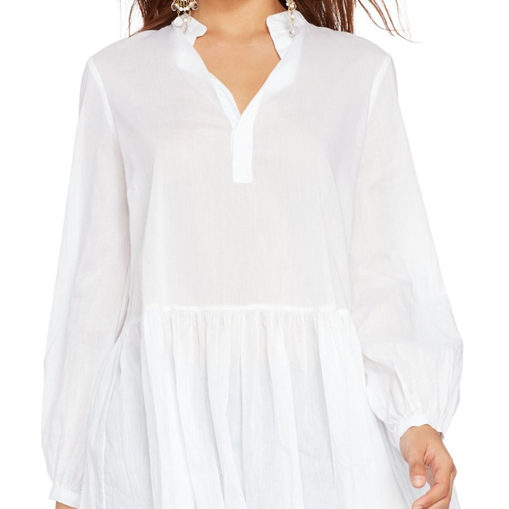 Polo women's long sleeve voile ruffle hem drop waist tunic top blouse